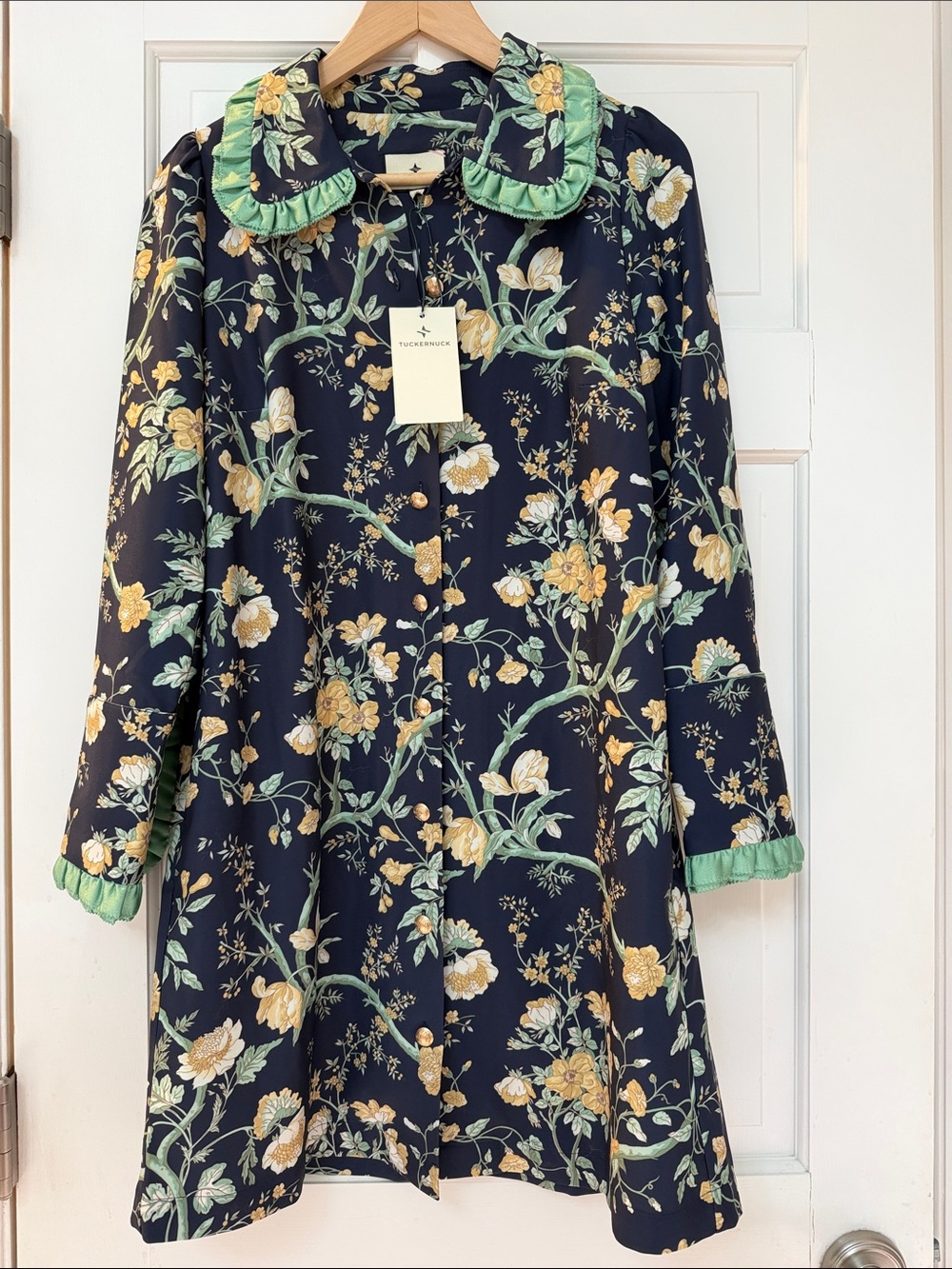 Tuckernuck TWIGGY Navy Floral Ruffle-Trim Green Accents
